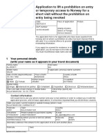 Application To Lift A Prohibition On Entry e