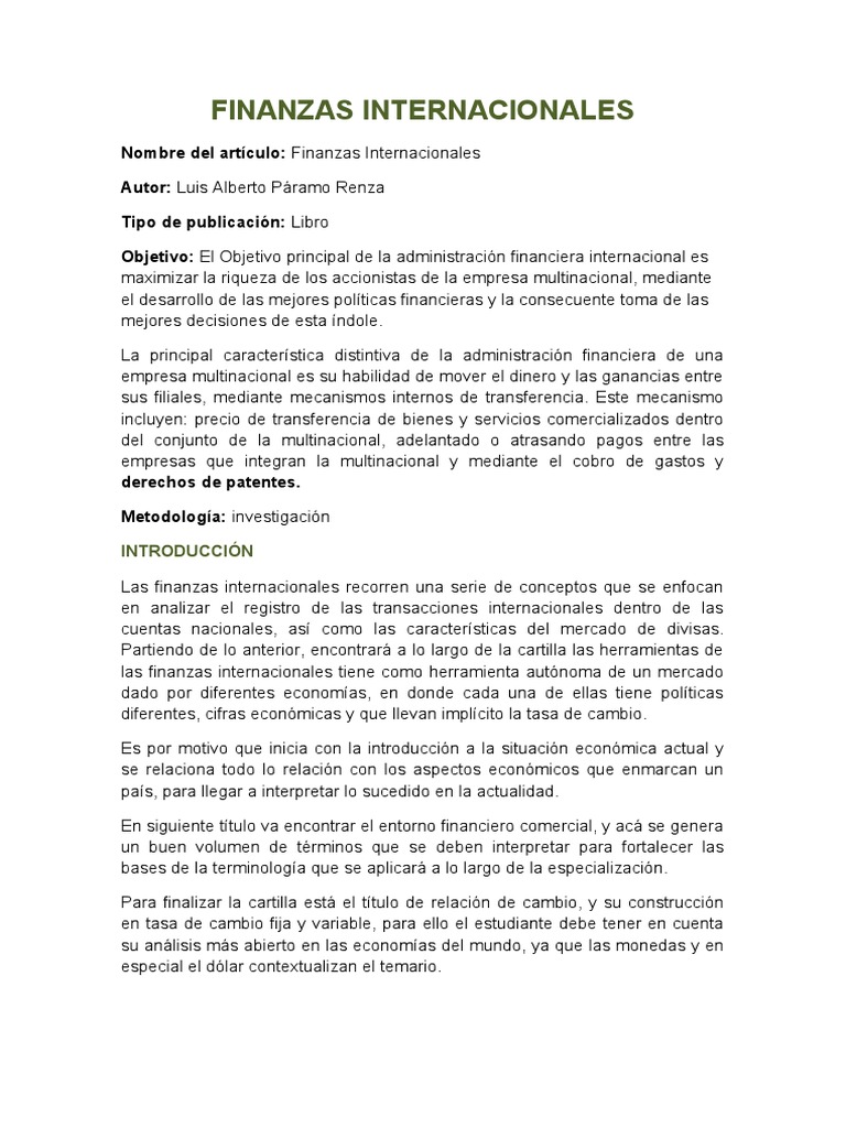 Finanzas Internacionales: Claves y Análisis | PDF | Tipo de cambio ...