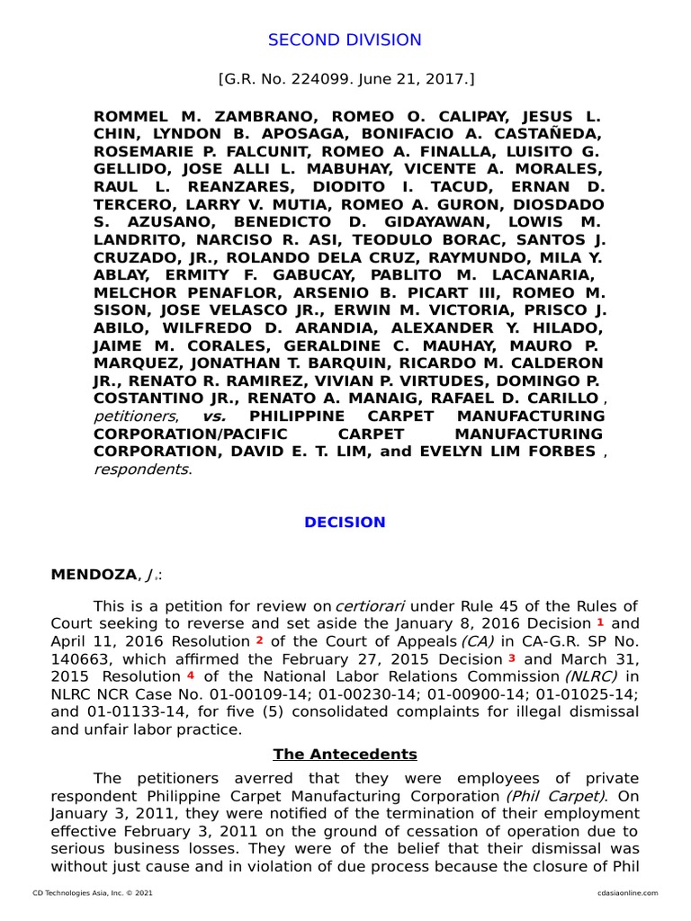 Zambrano v. Philippine Carpet Manufacturing Corp PDF Piercing The