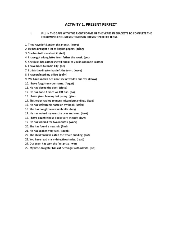 Activity 1 - Present Perfect | PDF