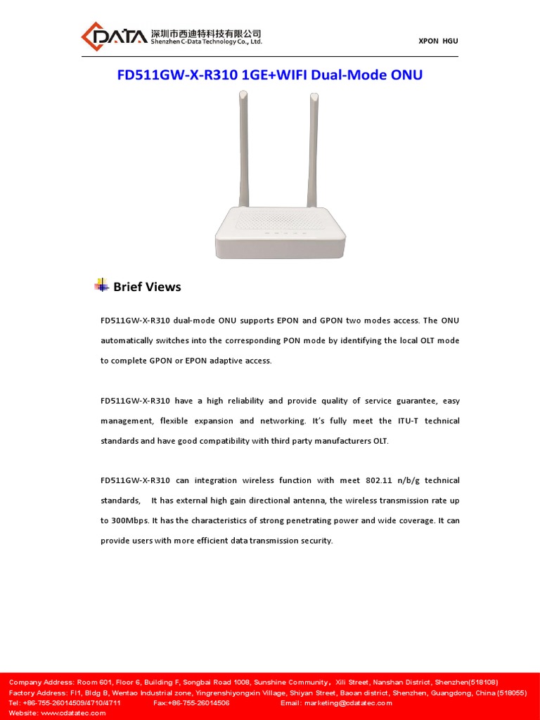 FD511GW-X-R310 1GE+WIFI Dual-Mode ONU: Brief Views | PDF ...