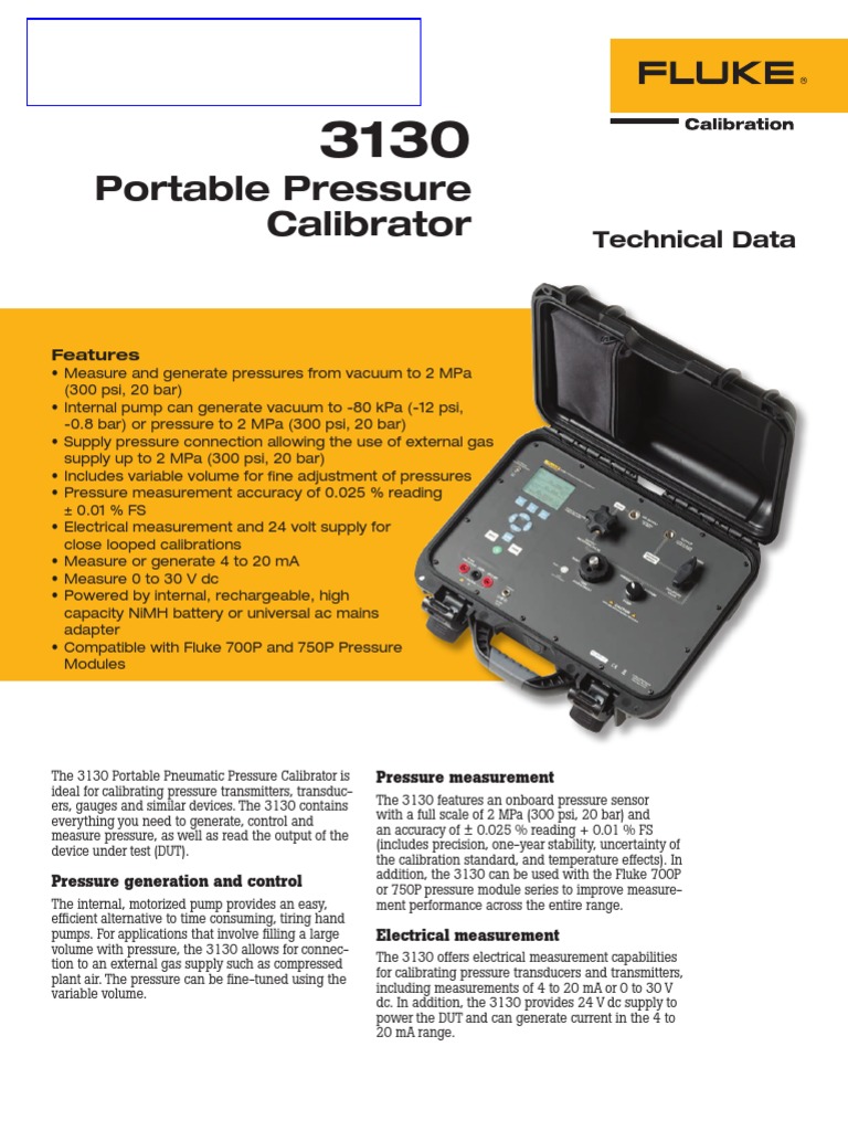 Fluke Calibration 3130 Datasheet PDF Calibration Pressure Measurement