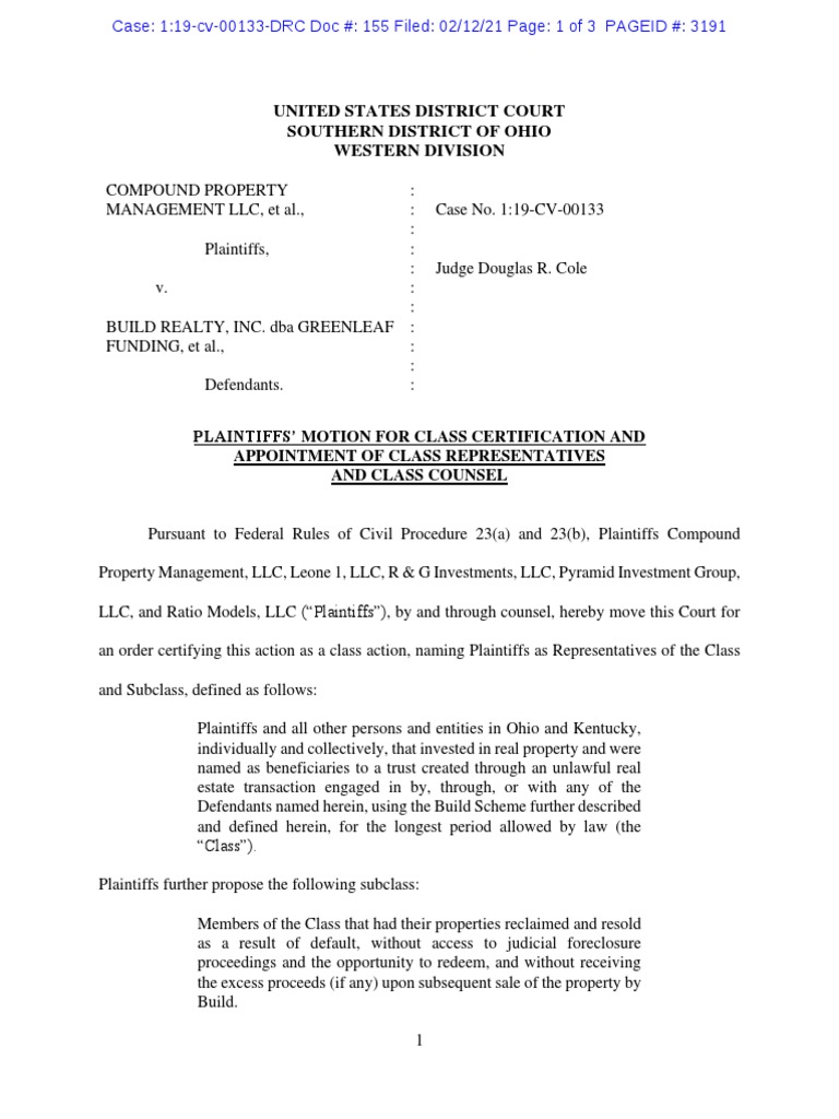 Class Action Certification Motion Against Build Realty | PDF | Class ...