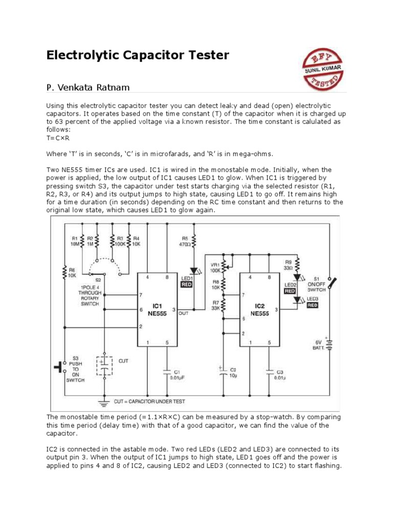 Electrolytic Capacitor Tester PDF Analog Circuits Physical Quantities