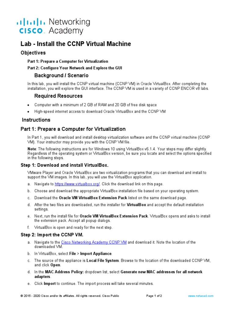 Install CCNP Virtual Machine Guide | PDF | Virtual Machine | Virtualization