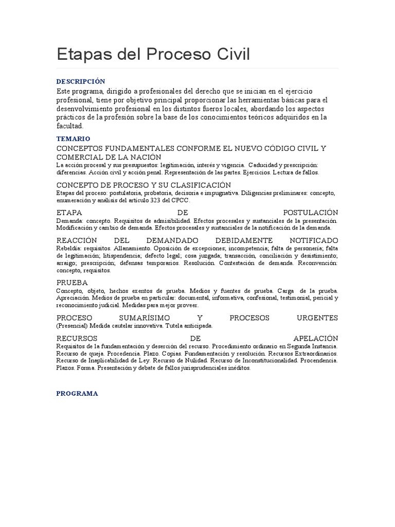 Etapas Del Proceso Civil | PDF | Demanda judicial | Ley común