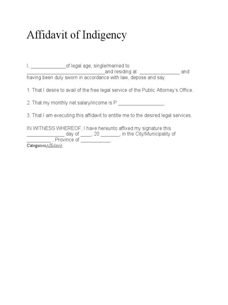 Affidavit of Indigency | PDF | Social Science | Law