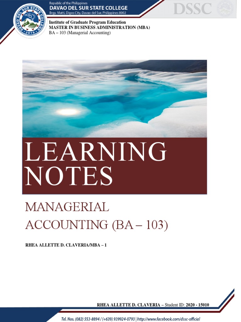 Managerial Accounting Learning Notes PDF Management Accounting