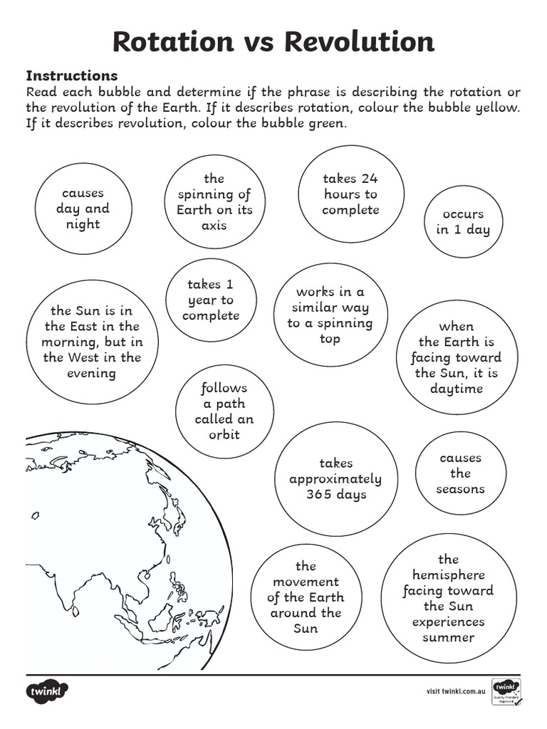 Rotation and Revolution Worksheet | PDF | Rotation | Night