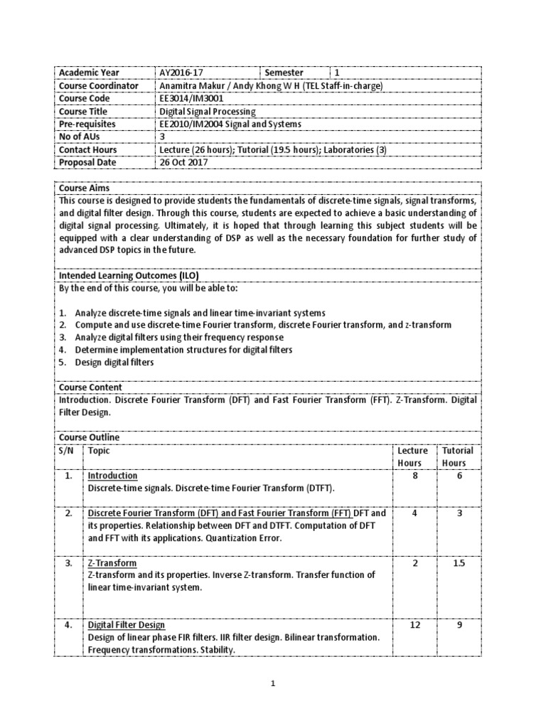 EE3014 Digital Signal Processing Syllabus | PDF | Fourier Analysis ...