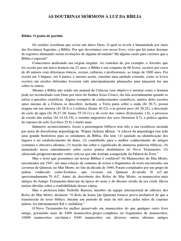 Doutrinas Mórmons e a Bíblia | PDF | A Igreja de Jesus Cristo dos ...