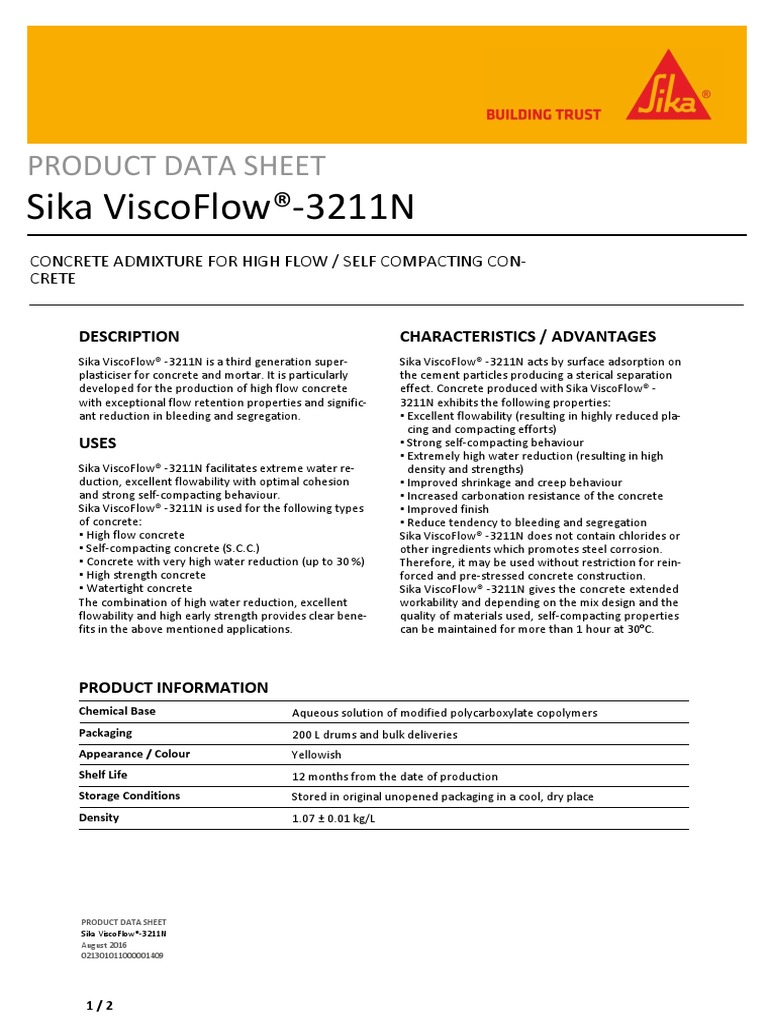 Sika Visscoflow 3211 N | PDF | Concrete | Economic Sectors