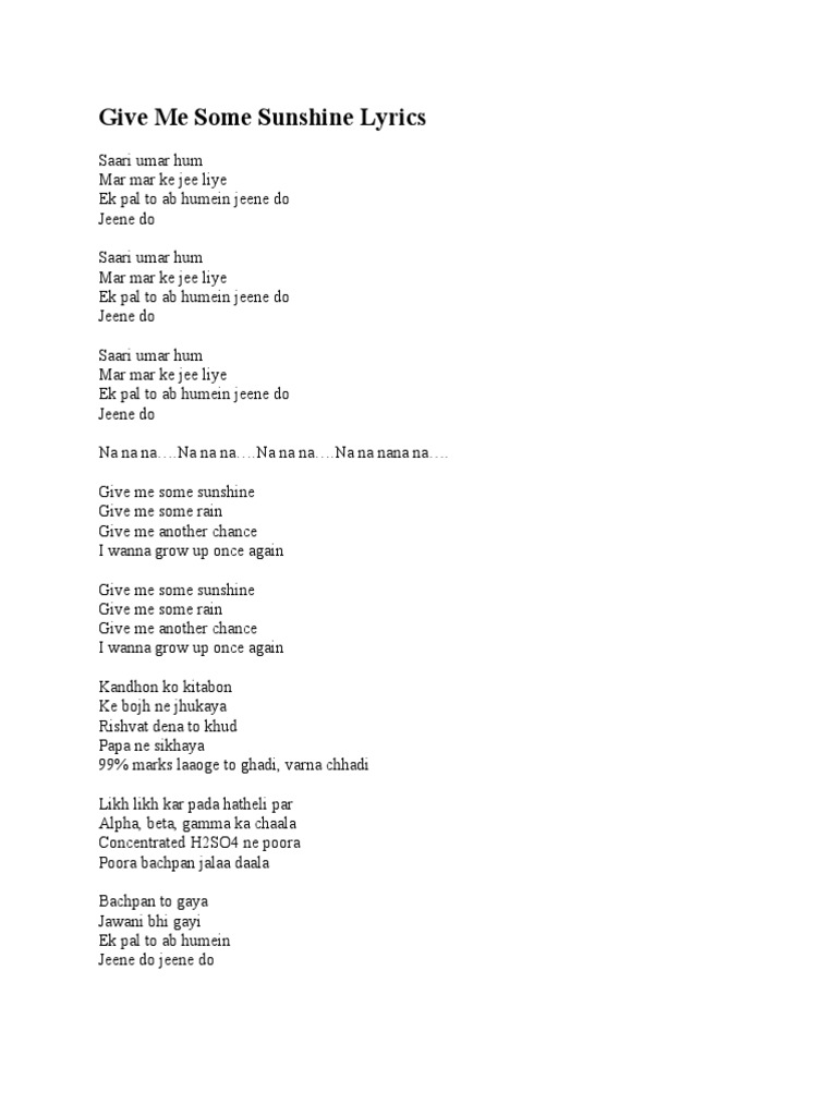 Give Me Some Sunshine Lyrics