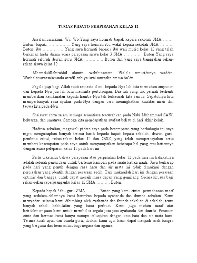 Tugas Pidato Perpisahan Kelas 12 PDF