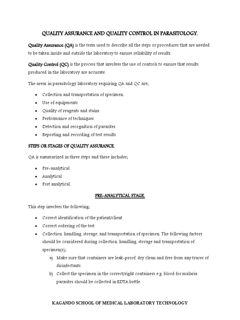 Quality Assurance and Quality Control in PDF Quality Assurance Medical Laboratory
