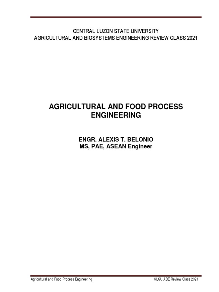 CLSU ABE Review2021 Agricultural and Food Process Engineering PDF Fluid Dynamics Flow
