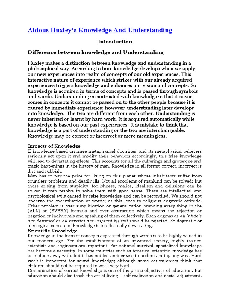 Aldous Huxley's Knowledge and Understanding PDF Amphibian Knowledge