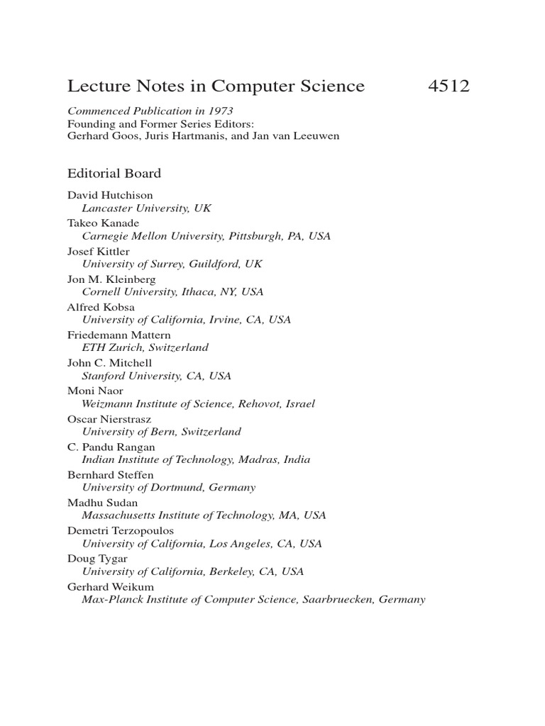Lecture Notes in Computer Science 4512: Editorial Board | PDF ...