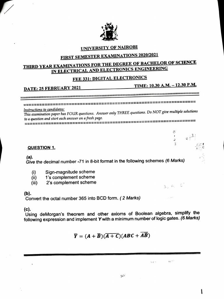 Digital Electronics Exam PDF Logic Gate Electronic Circuits