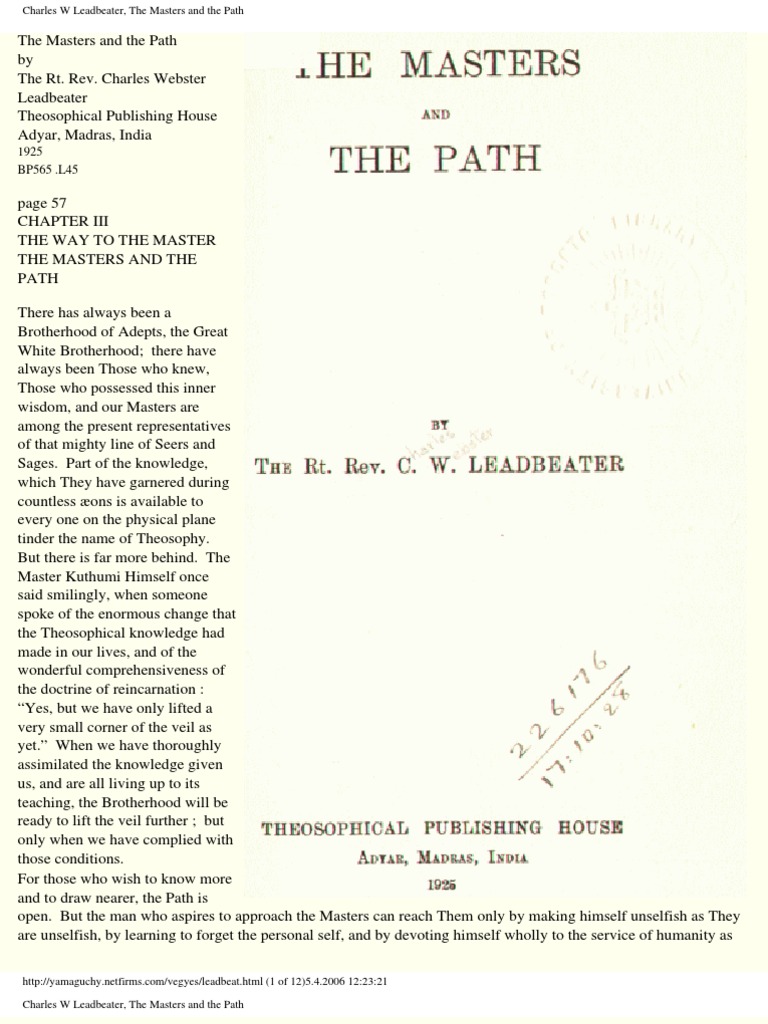 Leadbeater The Masters and The Path (Excerpts) (1925) PDF Plane (Esotericism) God