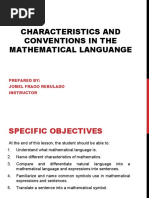 Characteristics and Conventions in The Mathematical Languange