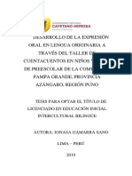 TPRE - 2019 Desarrollo de La Expresion Oral en Leguan Orignaria A Traves Del Taller de Cuentcuentos en Niños y Niñas de Preescolar - PUNO