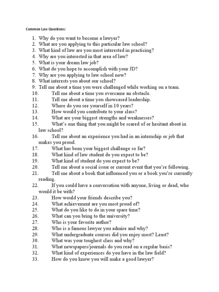 Essential Law School Interview Questions | PDF | Lawyer