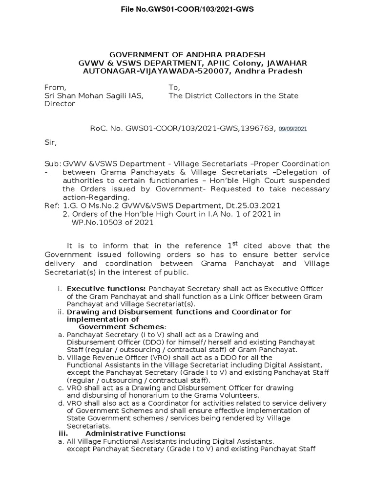 Government of Andhra Pradesh GVWV & Vsws Department, Apiic Colony ...