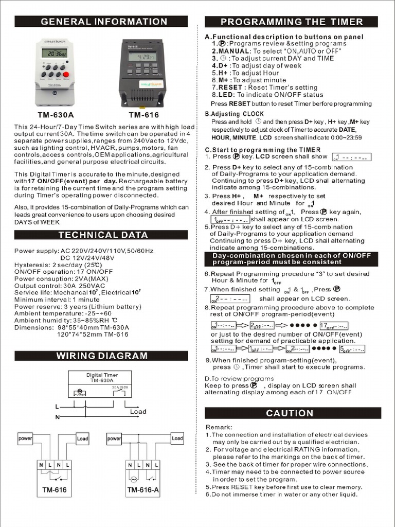 User Manual Digital Time Switch TM630A & TM616 PDF