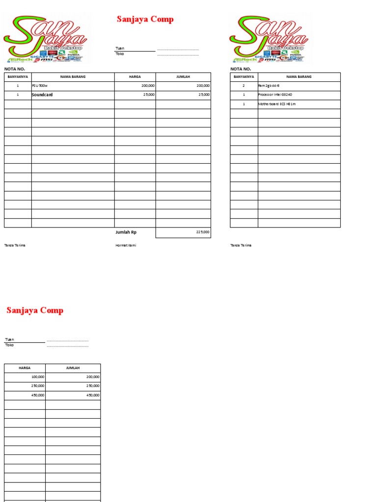 Nota Penjualan Sanjaya Comp | PDF