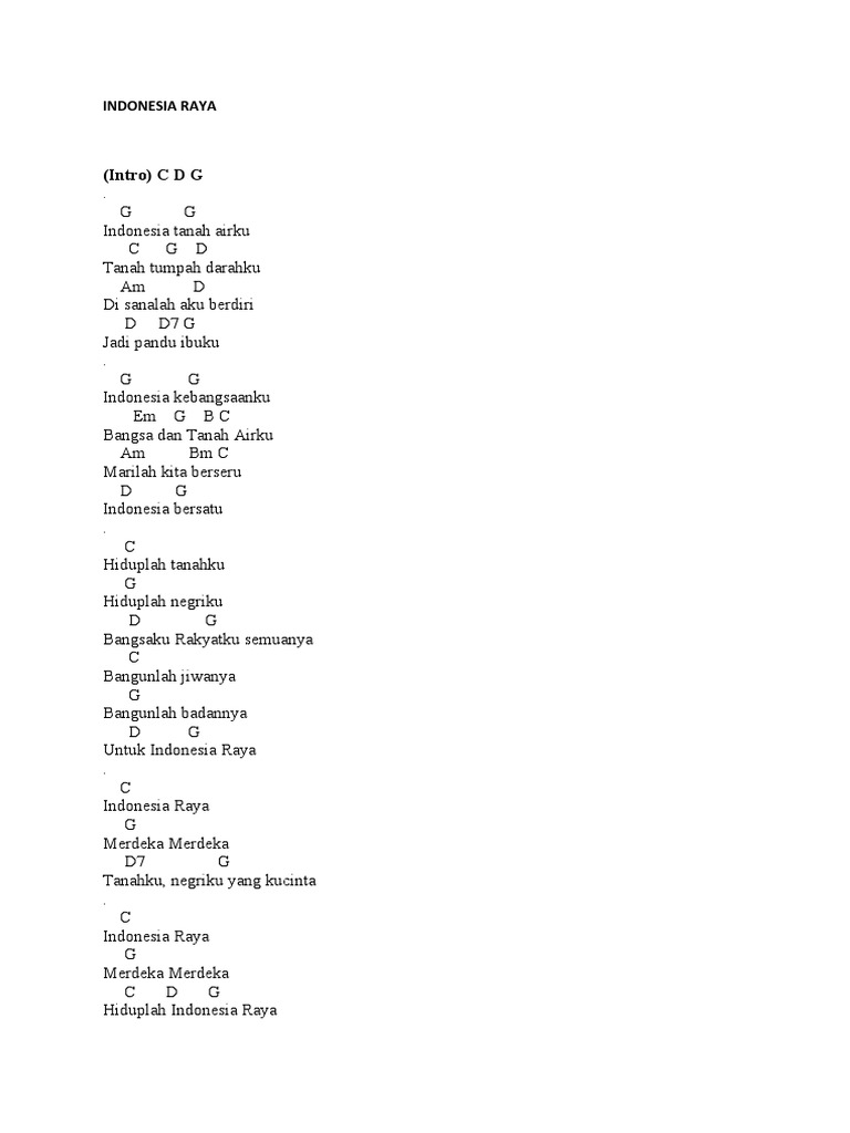 Kunci dan Lirik Lagu Indonesia Raya | PDF