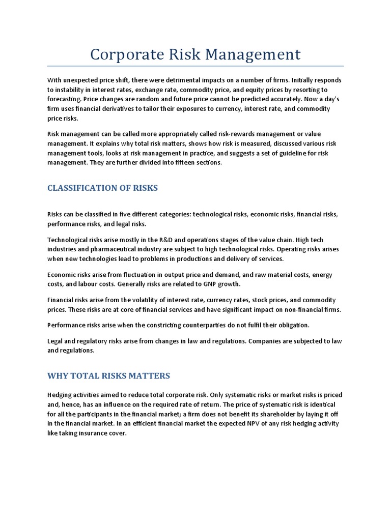 Corporate Risk Management Strategies | PDF | Hedge (Finance) | Option ...