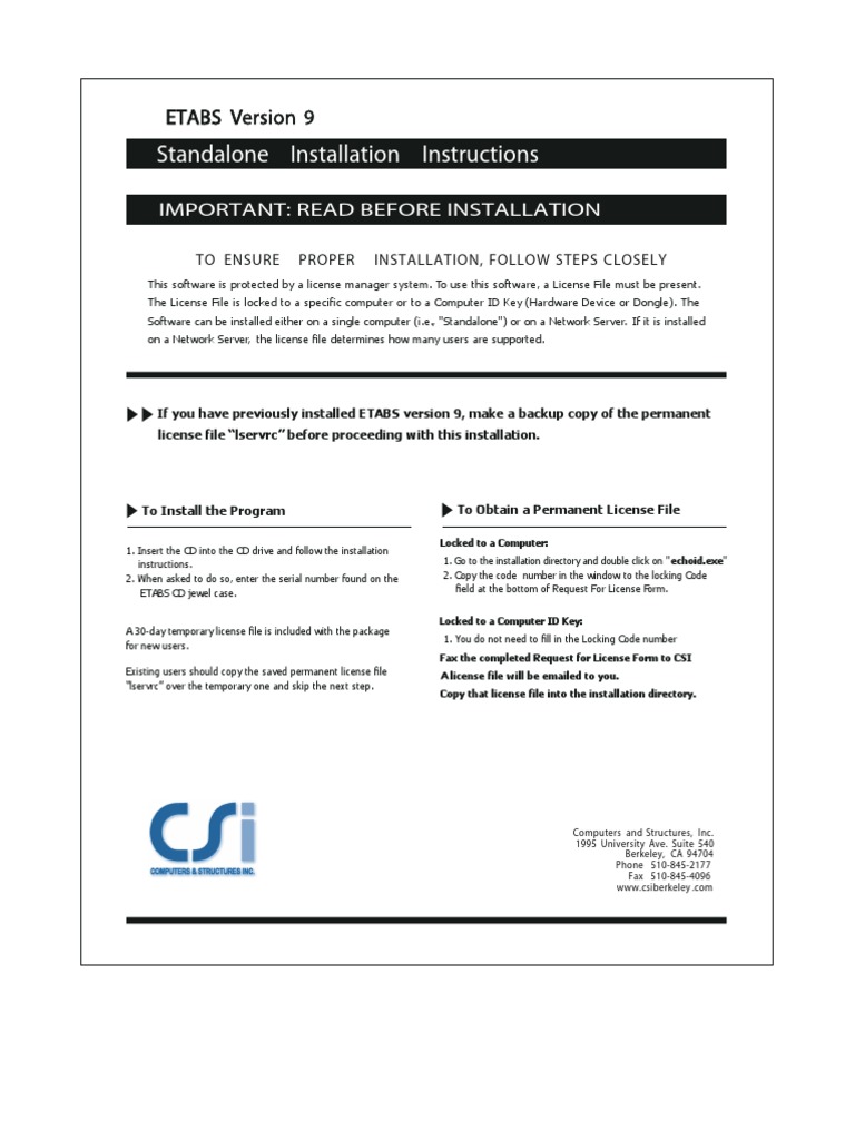 ETABS License and Installation Guide | PDF | Computer File | Software