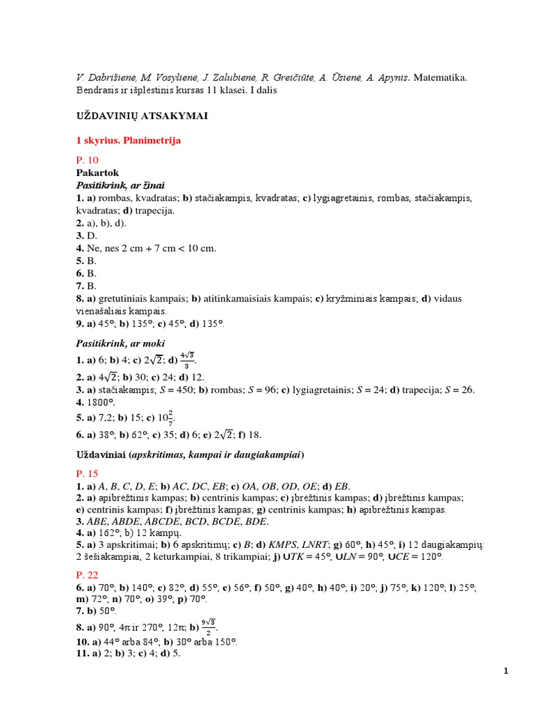 matematika tempus 11 klasei 1 dalis atsakymai
