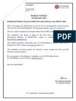 Public Notice: 02 September 2021 Schedule of Entrance Exam For Delhi University Entrance Test (DUET) 2021
