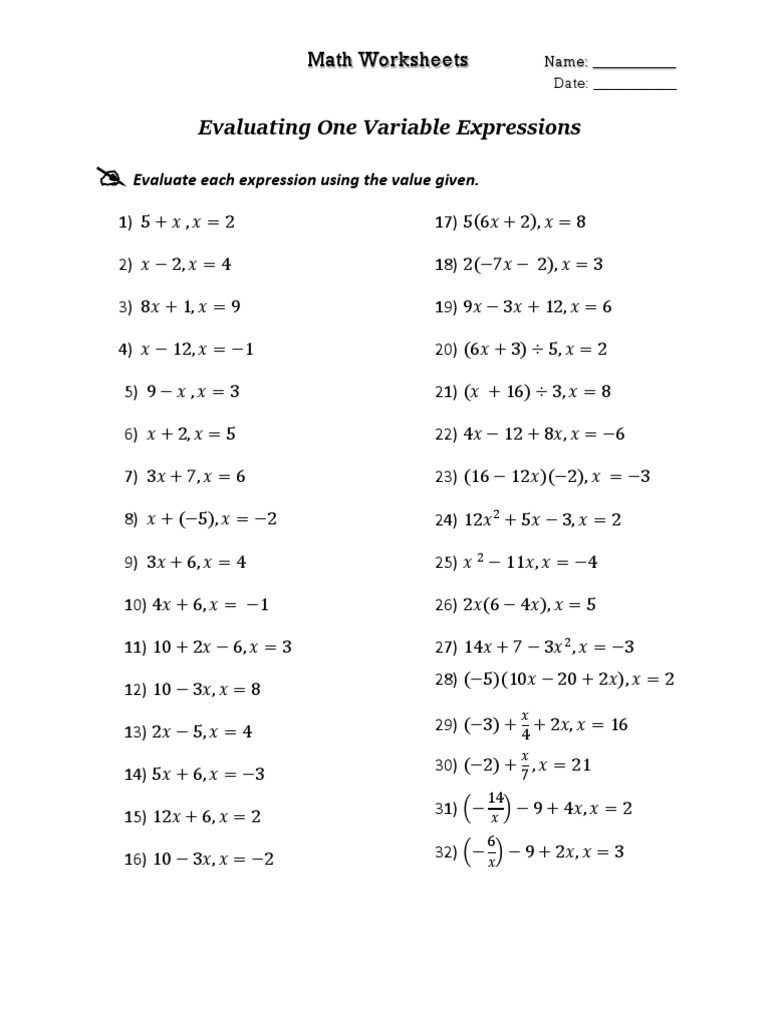Evaluating One-Variable Expressions | PDF