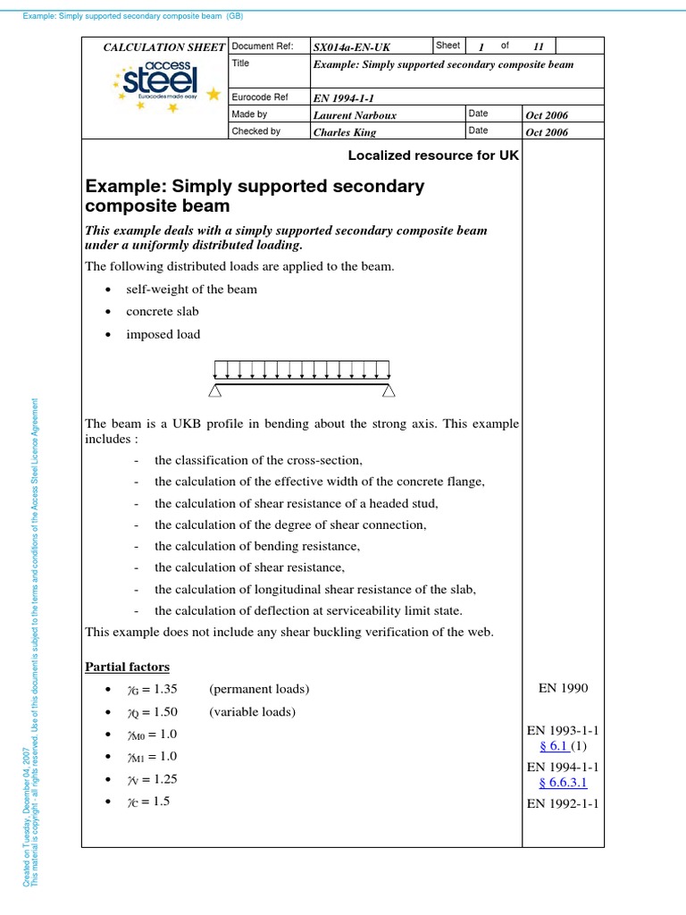 Simply Supported Secondary Composite Beam | PDF | Beam (Structure ...