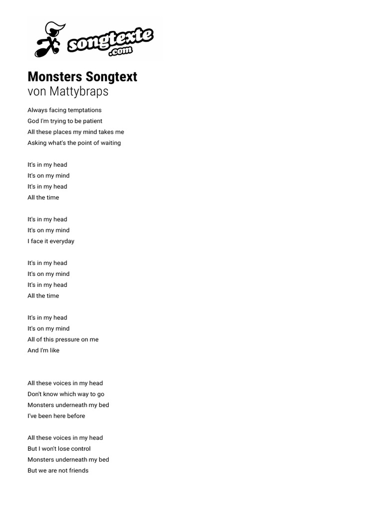 Songtext Von Mattybraps - Monsters Lyrics | PDF | Self-Improvement | Poetry