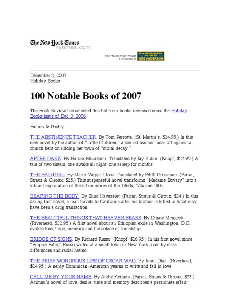 100 Notable Books of 2007 (NYTimes) PDF Books