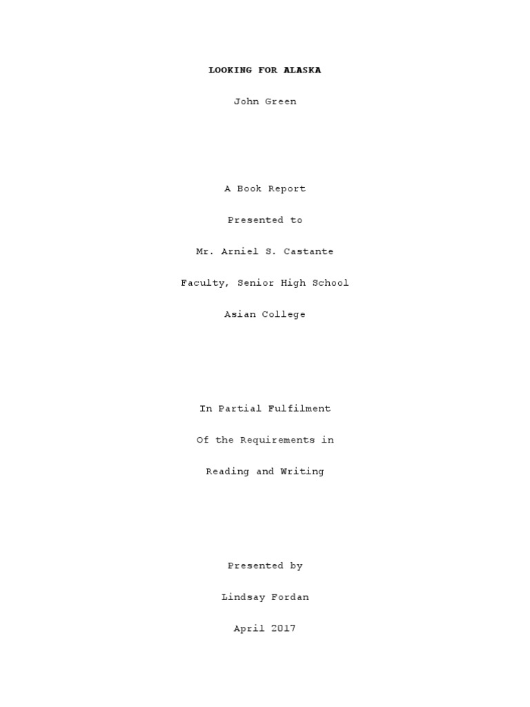 Looking For Alaska Book Review PDF