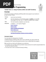 Introduction To Programming: Tutorial Task 2.2: Using Functions (Hello User With Functions)