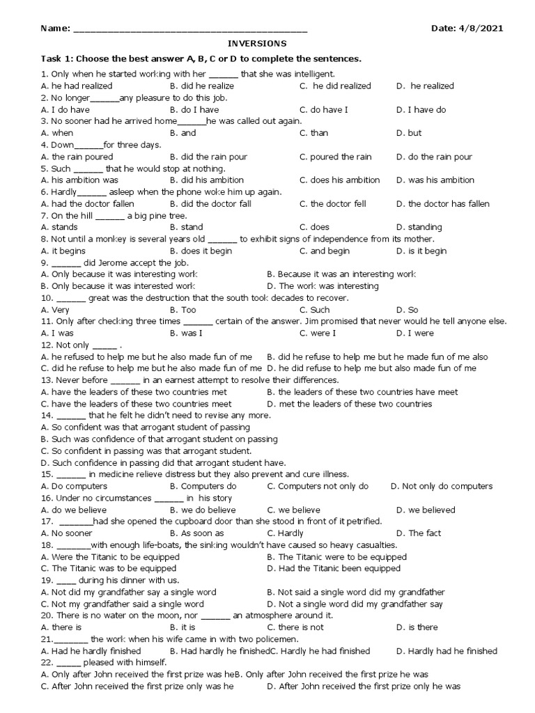 Name: - Date: 4/8/2021 Inversions Task 1: Choose The Best Answer A, B ...