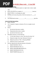 Function in Mysql (Home Work) 11 Apr 2020: Multiple Choice Questions