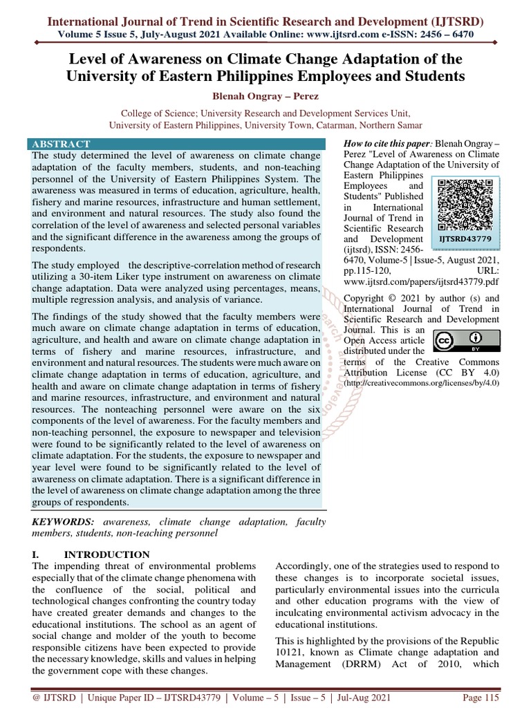 Level of Awareness On Climate Change Adaptation of The University of ...