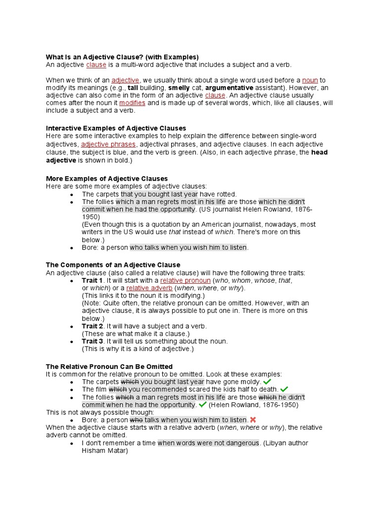 Clause Adjective Noun Clause Modifies | PDF | Adjective | Verb