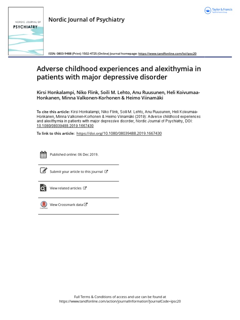 Childhood Trauma and Alexithymia in Depression | PDF | Psychological ...