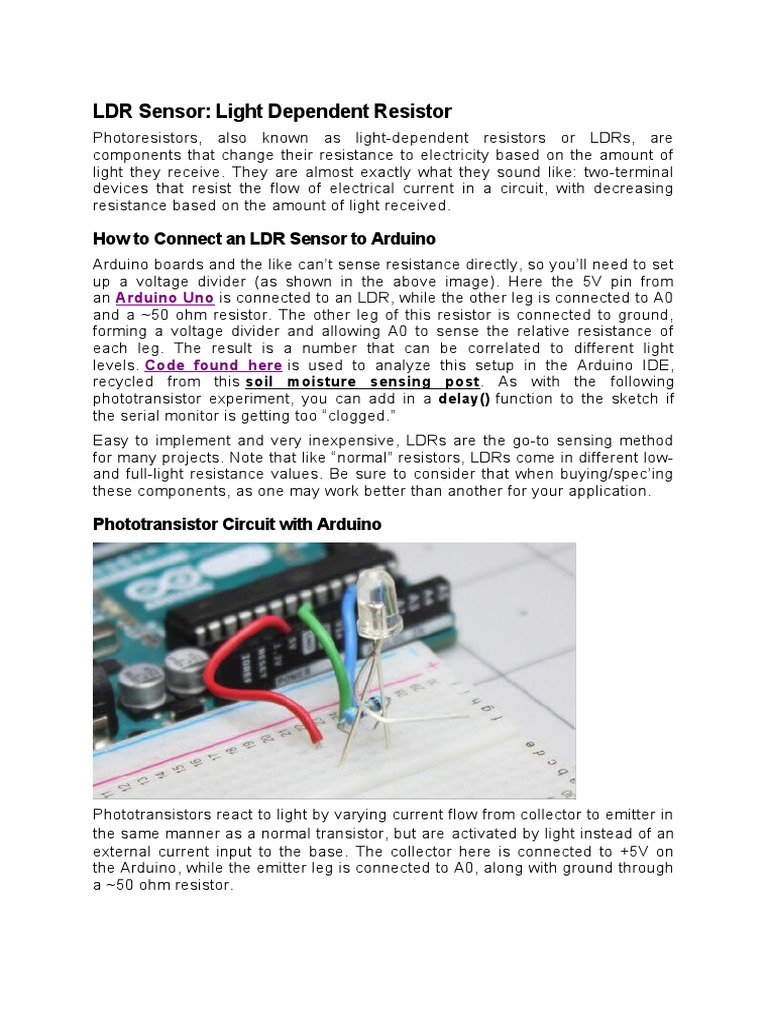LDR Sensor: Light Dependent Resistor: How To Connect An LDR Sensor To ...