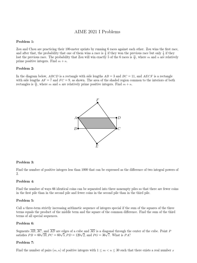 AIME Problems PDF Mathematics Elementary Mathematics