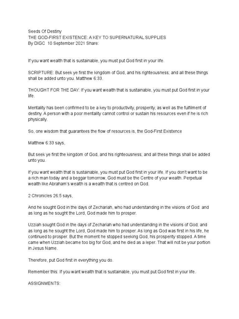 The God-First Existence - A Key To Supernatural Supplies | PDF | God ...