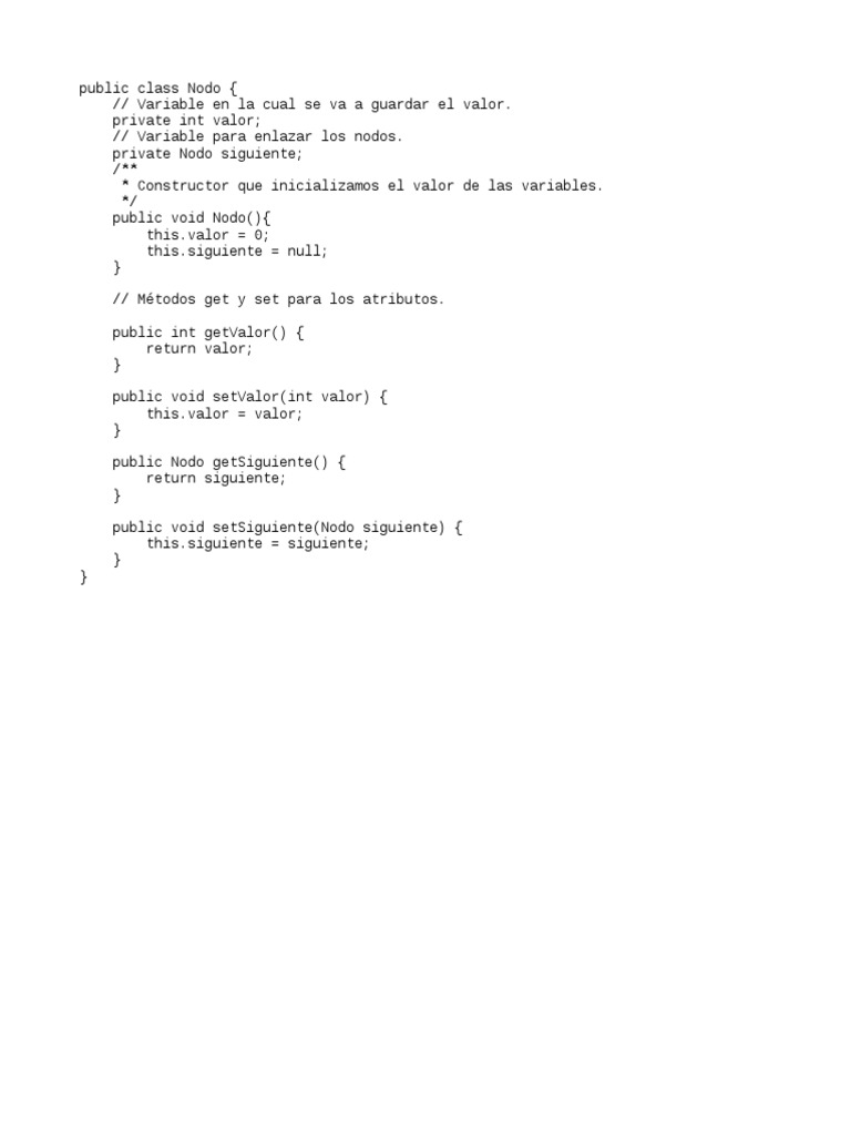 Clase Nodo en Java: Estructura Básica | PDF